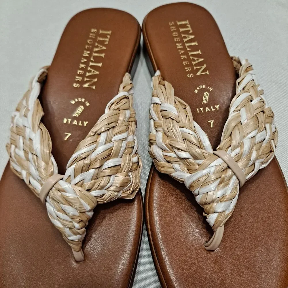 Italian Shoemakers Women's Braided Thong Sandals Size 7 Beige